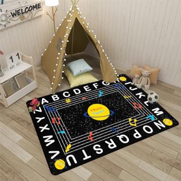 Imagem de ZCVAcom Tapete infantil Music Planet, design de notas musicais coloridas, 99 x 149 cm (81 x 119 cm, retangular)