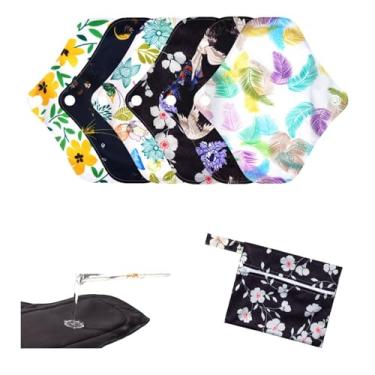 Imagem de KUMUROETA Almofadas menstruais reutilizáveis, guardanapos higiênicos laváveis com asas para mulheres, forros de calcinha reutilizáveis, almofadas menstruais de pano macio, conjunto de 7 peças, pacote