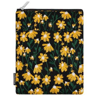 Imagem de Dadanism Capa bordada margarida acolchoada para o novo Kindle Paperwhite, 17.8 cm Kindle Colorsoft Signature Edition, capa protetora para K-indle/K-indle Oasis/Kobo E-Reader, preto e amarelo margarida