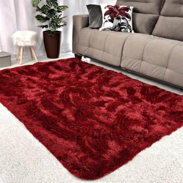 Imagem de Tapete Felpudo Peludo para Sala e Quarto, 100 x 150 cm, Bege (VERMELHO)