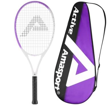 Imagem de AMA SPORT Raquete de tênis adulto ativa – Raquete de tênis pré-amarrada com equilíbrio leve de 68,5 cm para mulheres e homens, tamanho de aderência de 68,5 cm (roxo)