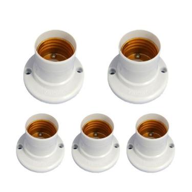 Imagem de Kit 5 Bocal Simples Fixo de Teto Soquete Plástico Branco E27 - Rohdina