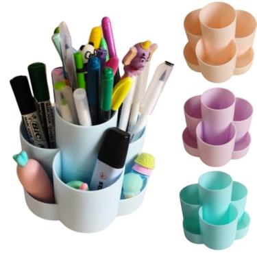 Imagem de Organizador De Mesa Porta Caneta Lapis Giratorio 7 Divisorias Modelo Flor (Azul)