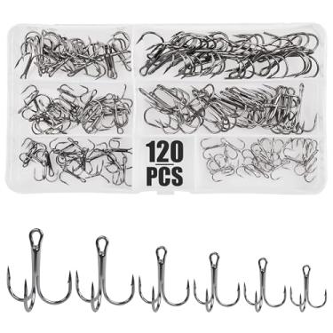 Imagem de OROOTL Kit de ganchos de agudos de pesca de água salgada, 120 peças de ganchos de pesca de aço de alto carbono misturados com caixa portátil, ganchos de agudos de substituição de curvatura redonda