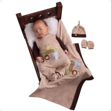 Imagem de Kít Enxoval Saída Maternidade Menino Safari Bege Com Manta
