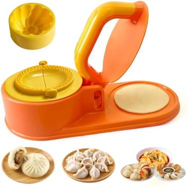 Imagem de Máquina de fazer bolinhos de massa 3 em 1 molde de prensa manual para empanada, ravioli, pierogi, adesivos de panela de torta de mão, rissóis de carne jamaicanos (laranja claro)