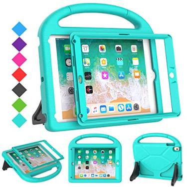Imagem de SUPLIK Capa infantil para iPad 5ª/6ª geração (9,7 polegadas, 2017/2018), iPad Air 2/1 e Pro 9,7 com protetor de tela, capa protetora durável com suporte para Apple iPad 5/6 Gen, ciano