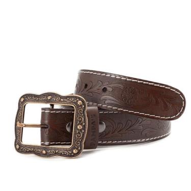 Imagem de Cinto Country Feminino De Couro Com Flor Fivela Envelhecida - Pampas C