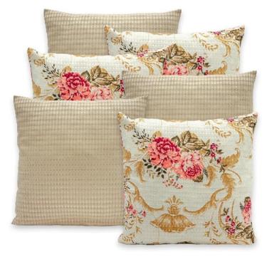 Imagem de Kit 6 Capas de Almofadas Piquet 40x40 C/Zíper Favinho Decoração (ROSAS CAQUI)