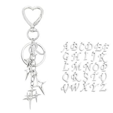Imagem de OTETTS Lindo chaveiro com letra inicial estrela, berloques, chaveiro do alfabeto, pingente Y2K, acessórios estéticos, suporte para carro, bolsa de mão, R, M