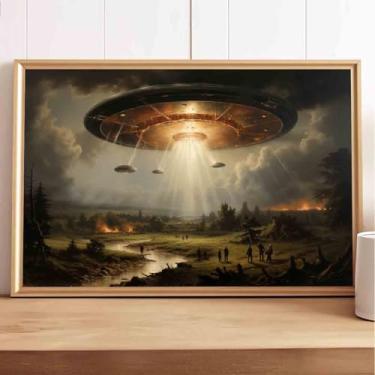 Imagem de Mostemauo Ufo Canvas Wall Art Retro Alien Poster imagens estilo vitoriano 40 x 61 cm sem moldura