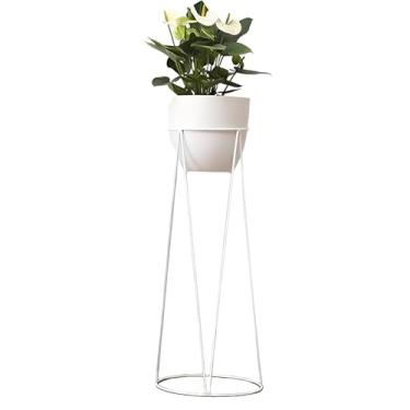 Imagem de Lzyjckh Vaso de plantas moderno, vaso cilíndrico com suporte resistente Vasos de flores modernos decorativos, Vaso de flores para decoração de sala de estar,White,28×28×80cm