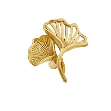 Imagem de Puxador de móveis de folha de ginkgo de latão estilo pastoral série de plantas douradas para guarda-roupas, maçaneta de gaveta, ginkgo biloba