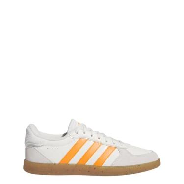 Imagem de adidas Tênis feminino Breaknet elegante com cadarço casual - branco, Branco central/laranja careca/branco, 38