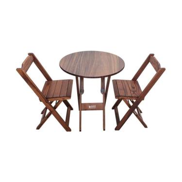 Imagem de Mesa Dobrável De Madeira Redonda 70cm Com 2 Cadeiras Imbuia - Tarimatã