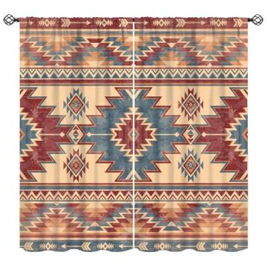 Imagem de Cortinas astecas, tribal indígena americana indiana geométrica étnica textura blackout tratamentos de janela, cortinas com isolamento térmico para varão, conjuntos de 2 painéis para quarto, sala de