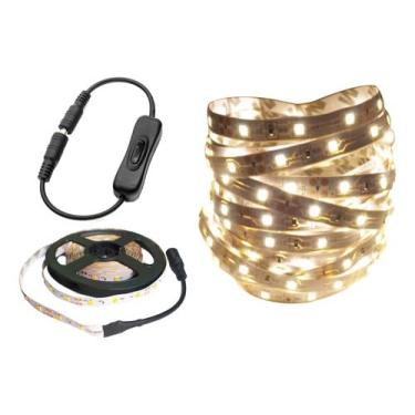 Imagem de Fita LED Branco Quente 6 metros com Emenda 2835 IP20 12V + Fonte e Interruptor Botao Preto