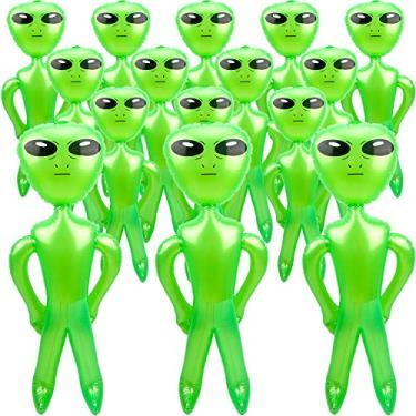 Imagem de Cotiny Pacote Com 15 Bonecos Infláveis Gigantes De 35 Polegadas, Brinquedos Infláveis Alienígenas Para Lembrancinhas De Festa De Aniversário, Decorações Para Festa De Halloween Com Tema Alienígena (