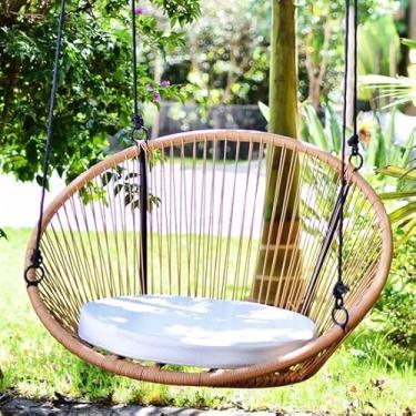 Imagem de Balanço Cadeira Suspensa Pergolado Teto Edículas Sacadas Pendurado Casa Jardim Varanda Varanda(PALHA/PALHA BALANÇO)