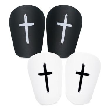 Imagem de Pares De Mini Caneleiras De Futebol Com Design De Cruz Preta E Branca - Caneleiras Ultramini De 3,15 X 1,97 Polegadas, Caneleiras De Futebol Leves E Confortáveis, Equipamento De Proteção Ant