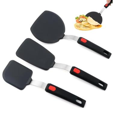 Imagem de Conjunto de 3 espátulas de silicone, espátula resistente ao calor de 315 °C para panelas antiaderentes, utensílios de cozinha flexíveis para ovo, panqueca, peixe, biscoito e bife (Cor: preto)