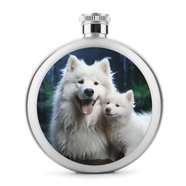 Imagem de Cantil de aço inoxidável, cãozinho branco impressão clássica garrafa de bolso garrafa anca garrafa de viagem portátil garrafa de metal