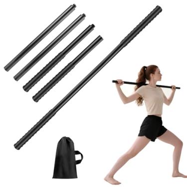 Imagem de Bastão de ioga ajustável de 1,5 m, bastão de alongamento de aço para mobilidade, flexibilidade e equilíbrio, bastão de exercício versátil com alças de PVC para escritório, casa ou fitness (Blcak)
