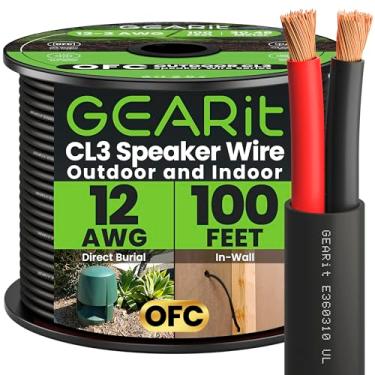 Imagem de 14 AWG Gauge CL3 OFC Alto-falante fio, GearIT Pro Series 14 AWG Calibre (100 pés/30,48 metros/preto) Sem oxigênio cobre UL CL3 Classificado Externo Burial Direto e Instalação na Parede Cabo de Alto-falante, Preto, 12AWG 100 Feet