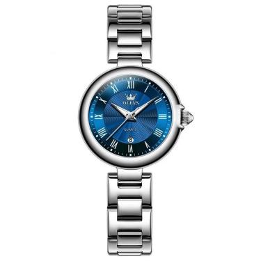 Imagem de Relógio De Quartzo Feminino Design Fino Elegante Luminoso Em Aço Inoxidavel Azul Prata
