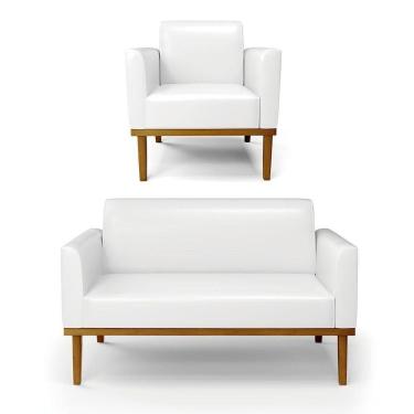 Imagem de Sofá Namoradeira Com Poltrona Base De Madeira Fixa Castanho Marisa Corano D03 - D?rossi Cor Branco