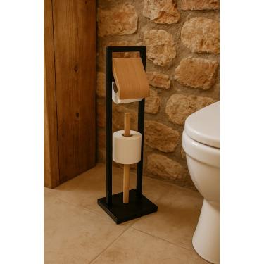 Imagem de Porta Papel Higiênico De Bambu e Metal Nero - Jolitex Mek - Nero