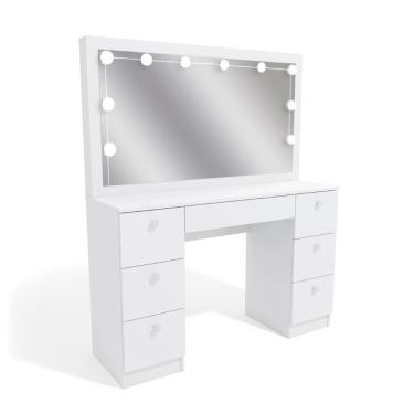Imagem de Penteadeira Ditália 7 Gavetas Pe-80 Branco Com Kit Luz Camarim
