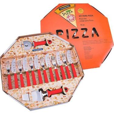 Imagem de Kit para Pizza Tramontina Laminas em Inox Vermelho 14 Peças