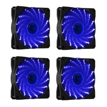 Imagem de Kit 4 Cooler Fan 120mm 12cm 15 Leds Vermelho Azul Verde Branco Rosa - 
