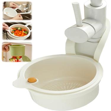 Imagem de Cesta de coador de pia de cozinha, cesta de filtro de pia autolimpante de uso geral - pressione as mãos livres para esvaziar, evita entupimentos e raspagem bagunçada (branco)