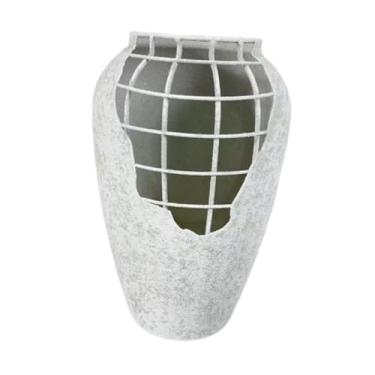 Imagem de XLWLLNJ Vaso de metal para flores artificiais ornamentos rústicos robustos para mesa de entrada, Branco 19x29x11.5cm
