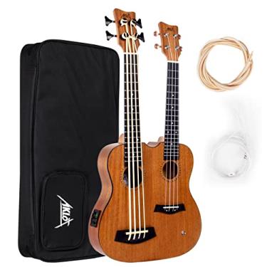 Imagem de AKLOT Ukulele Ubass de 71 cm dupla cabeça/pescoço feito sob medida 4 e 8 cordas de mogno completo Uke com bolsa de show