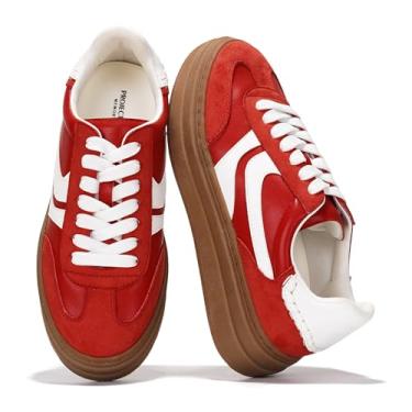 Imagem de Project Cloud Tênis de plataforma feminino – Palmilha de espuma viscoelástica, leve e antiderrapante com cadarço (Dodge), Vermelho, 36