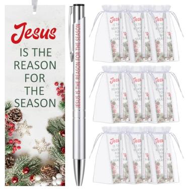 Imagem de Dispowreath 36 peças/18 conjuntos de presentes de Natal Jesus é a razão, inclui 18 peças de caneta de versículo bíblico de inverno, 18 peças de marcador de livro religioso cristão para apostilas de
