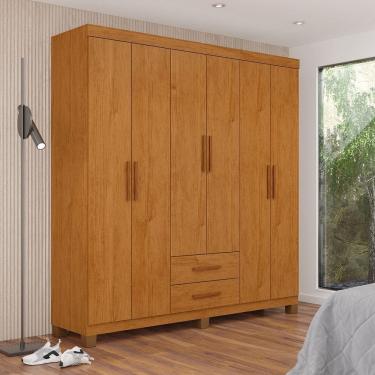 Imagem de Guarda-roupa 6 Portas 2 Gavetas com Pés Aurora Cinamomo/Branco