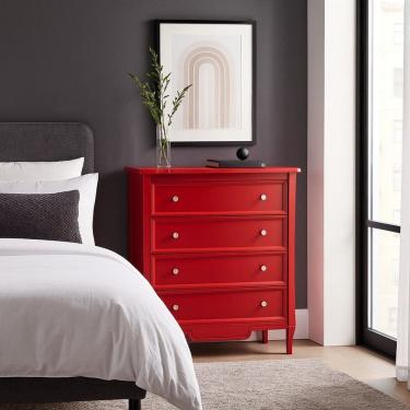 Imagem de Cômoda com 4 Gavetas Larga Amsterdã Vermelho