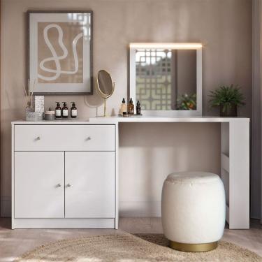 Imagem de Escrivaninha Penteadeira Camarim em L Aura Branco Fosco