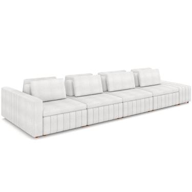 Imagem de Sofá Ilha com Puff para Sala Living 465cm Amber M03 Bouclê Branco - Lyam Decor
