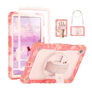Imagem de SEYMAC Capa para Samsung Galaxy Tab A9+/A9 Plus 11 polegadas (SM-X210/X216/X218), capa protetora resistente à prova de choque com protetor de tela, suporte giratório, alça de mão/ombro, multicolorida