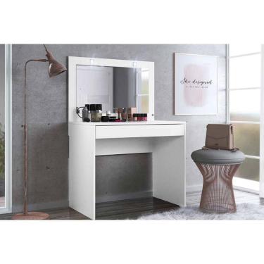 Imagem de Penteadeira Atraente c/ 1 Gaveta e Espelho Branco - Demóbile