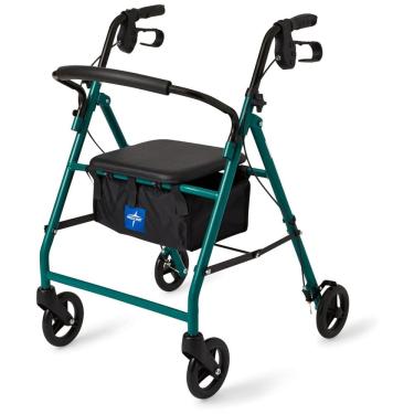 Imagem de Andador Rollator de Alumínio Medline com Assento, Verde, Capacidade para 113 Kg, Leve, 6 Rodas, Dobrável, Cabos Ajustáveis, para Idosos