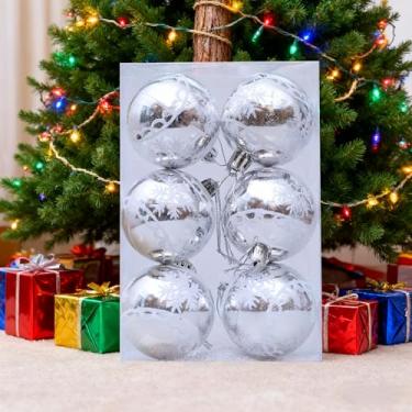 Imagem de Conjunto de 6 peças de bolas de plástico para pendurar em árvore de Natal, enfeite de bolas vermelhas para decoração de festa de casamento (floco de neve de renda branca)