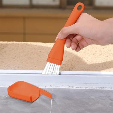 Imagem de 1 escova de limpeza doméstica com alça de pá de lixo para uso diário de cozinha e banheiro (laranja)