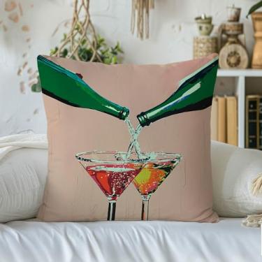 Imagem de Capas de almofada vintage com tema de vinho 45,7 x 45,7 cm, decoração de arte de bar para sofá de festa, taças de champanhe, fronhas decorativas