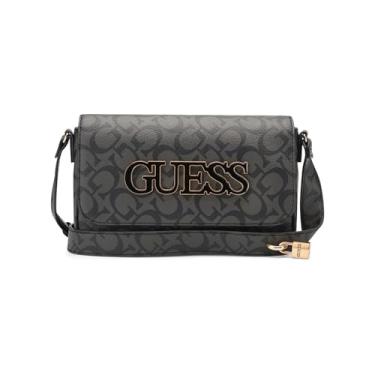 Imagem de GUESS Bolsa feminina Reinee com aba transversal, Carvão, One Size, Aba transversal Reinee